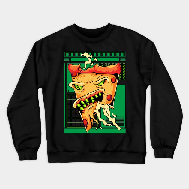 Bitten Pizza Monster Crewneck Sweatshirt by Ihsanmtsm Illustration